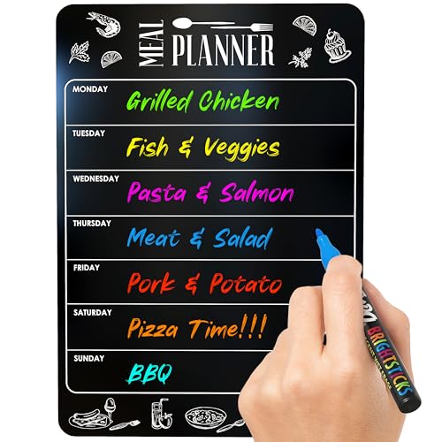 Weekly Dinner Planner for Fridge 8.5x12 Black Fridge Meal Planner Magnet - size: Black 8.5"W x 12"H