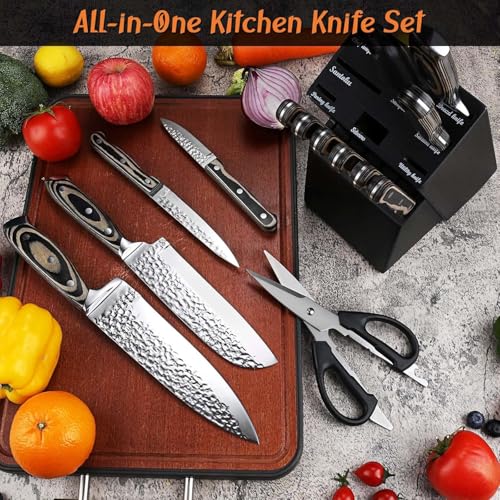 15 Pieces Kitchen Knife Set with Block and Sharpener Gray - color: Gray/Black