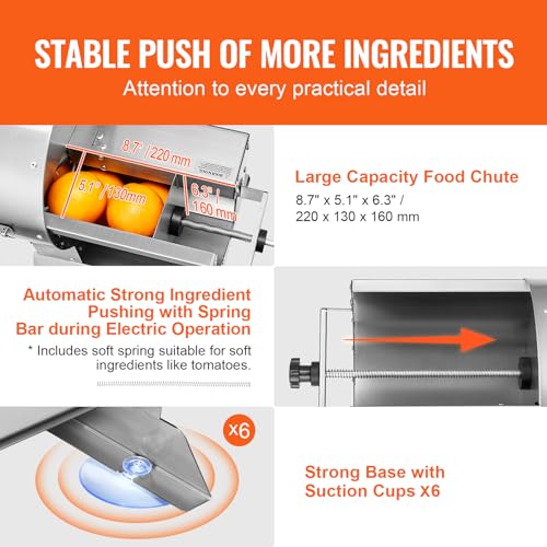 VEVOR Electric Vegetable Slicer, 0-0.5"/0-12mm Thickness Adjustable Commercial Slicer Machine, Convertible to Manual, Stainless Steel Food Cutter Slicing Machine, Large Feed Port for Potato, Tomato - size: Electric-Vegetable-Large-Stainless Steel