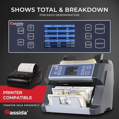 Cassida Money Bill Counter I Business Grade I 1,400 Notes/Min I 6600 UV - size: Medium (6600 Uv)