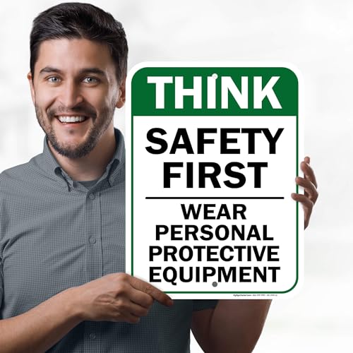 Think Safety First Wear Personal Protective Equipment Sign, 12"x16"0.40 - size: 12x16 Aluminum