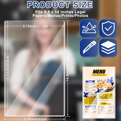 AKONEGE 25PCS Menu Covers 8.5" x 14" Rigid Print Protectors Clear Plastic Page Sheet Protectors for Legal Size Paper, Top Loading Hard Plastic Paper Sleeves for Poster Document Photo Birth Certificate - size: 8.5" x 14"