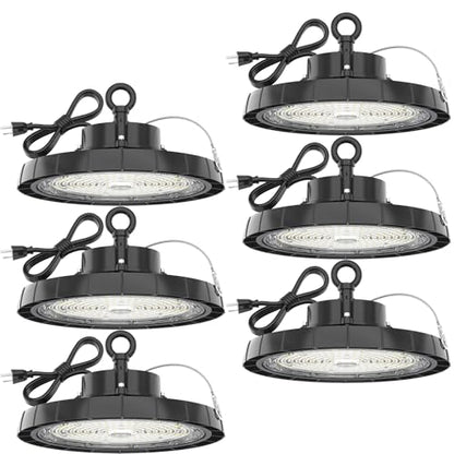 High Bay LED Shop Lights: 250W 5000K UFO Led Light 35000LM 6 Pack IP65 AC100-277V with US Plug 5' Cable - UFO Lights for Warehouse Shop Factory Garage - size: 250W/6Packs