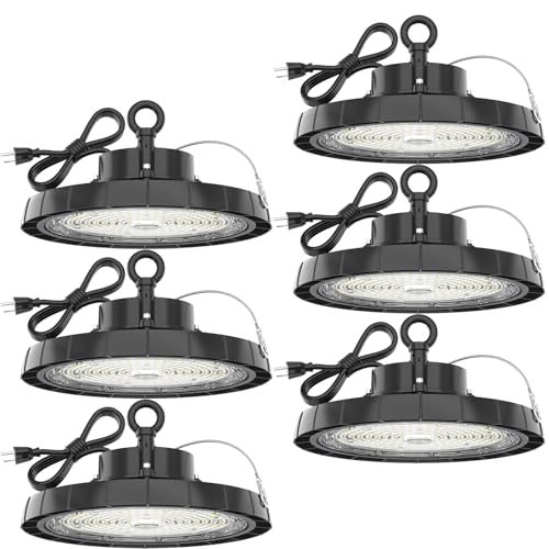 High Bay LED Shop Lights: 250W 5000K UFO Led Light 35000LM 6 Pack IP65 AC100-277V with US Plug 5' Cable - UFO Lights for Warehouse Shop Factory Garage - size: 250W/6Packs