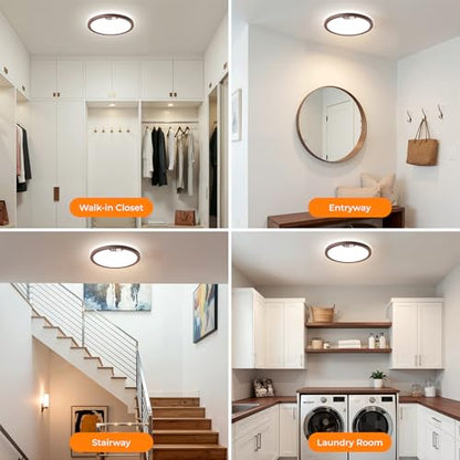 BLNAN Motion Sensor Ceiling Light Wired, 8.7 Inch 3000K 4000K 5000K Selectable LED Flush Mount Light Fixture, Motion Activated Light with Timer for Hallway Stair Walk-in Closet, Non-Dimmable - Walnut - size: 8.7inch-1pack Walnut