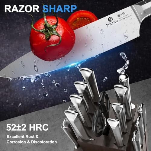 imarku 16-Pieces Knife Set, High-Carbon Stainles Steel Kitchen Knife Set - color: Steel Gray