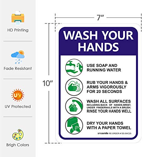 Please Wash Your Hands Sign Stickers, 8 Pack 7x10 Inch 4 Mil Self-Adhesive Vinyl, Weatherproof and UV Protected, Indoor & Outdoor, Employees Hand Washing Sign - size: 10x7 inches (Pack of 2)