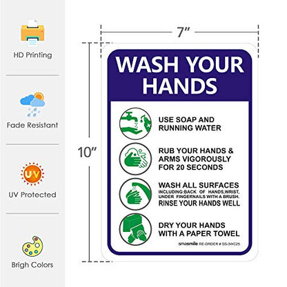 Please Wash Your Hands Sign Stickers, 8 Pack 7x10 Inch 4 Mil Self-Adhesive Vinyl, Weatherproof and UV Protected, Indoor & Outdoor, Employees Hand Washing Sign - size: 10x7 inches (Pack of 2)