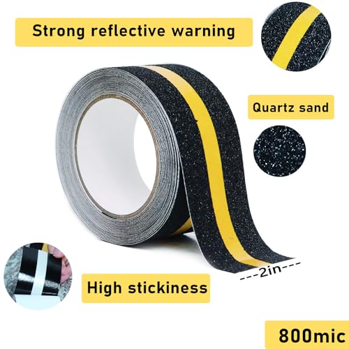 COSIMIXO 2" x 16.5FT Anti Slip Tape with Reflective Stripe,Premium Grip Tape Non Slip Stair Treads Tape,Non Skid Tape, High Traction Adhesive for Stairs Step Black/Yellow (Pack of 2) - color: Black/Yellow, size: 2Inch x 16.5Ft (Pack of 2)