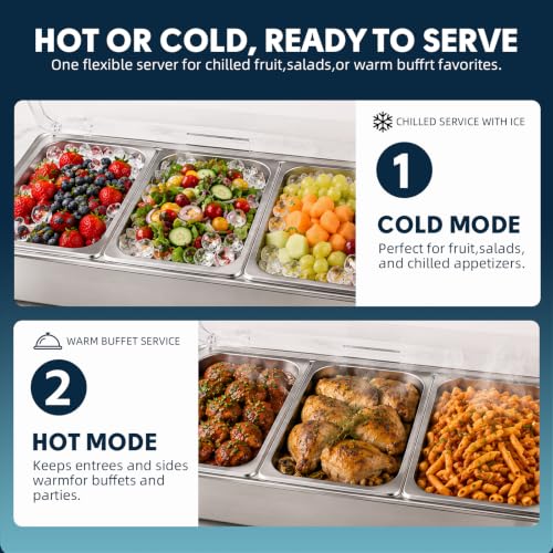 Electric Buffet Server Set with Touch Control, 9QT Three-Section Food Pan (3 × 3QT), Stainless Steel Roll Top Chafing Dish for Catering Buffet - size: 608-Triple Pan