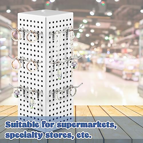 Geelin Rotating Countertop Display Kit with 16 Peg Hooks Four Sided Pegboard Spinner Organizer 4 x 4 x 12 Inches Retail Display Racks Revolving Metal Countertop for Keychain Supplies(White) - color: White