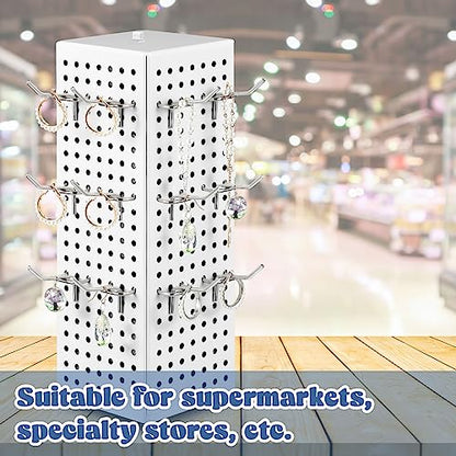Geelin Rotating Countertop Display Kit with 16 Peg Hooks Four Sided Pegboard Spinner Organizer 4 x 4 x 12 Inches Retail Display Racks Revolving Metal Countertop for Keychain Supplies(White) - color: White