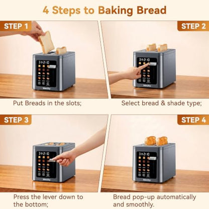 Mecity 2 Slice Toaster Smart Touchscreen, Stainless Steel Wide Slot Toasters Defrost, Reheat, Memory Function, Auto Shutoff, Digital Electric Bread Toaster for Bagel Muffin Waffle, 120V - color: 2 Slot-Brushed stainless steel gray