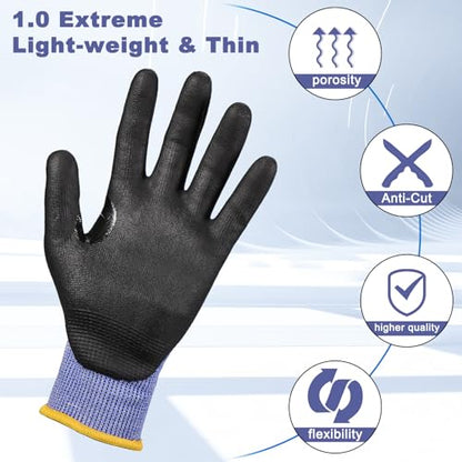 LOCCEF Level 5/A4 Cut Resistant Work Gloves, Touchscreen - color: Blue 12-pairs