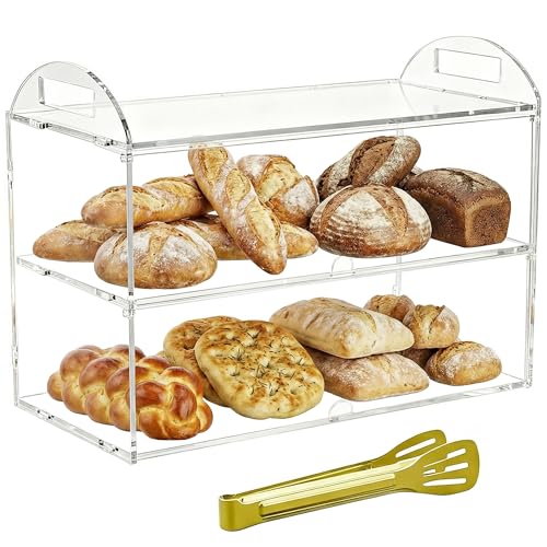 Cupcake Display Case with Handle – 19x 9.5x 11.8″ Commercial Bakery Showcase –Large bread box Transparent Acrylic Food Display for Desserts, Donuts, Cakes, Pastries – Easy to Clean & Assemble - size: 2 Tiers