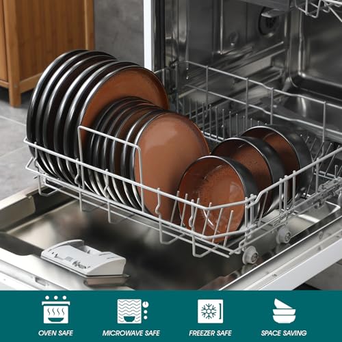 vancasso Plates and Bowls Sets, 24 Pieces Stoneware Dinnerware Sets for 8, Kitchen Dish Set Mircowave and Dishwasher Safe Ceramic Dishware, Dark Brown, Series AMBER - color: Brown