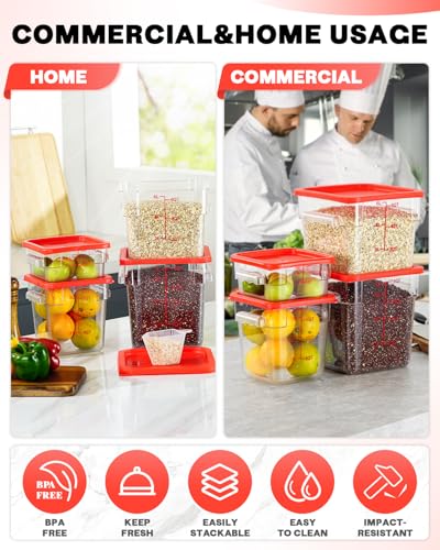 12QT 4PCS NSF Commercial Clear Food Storage Containers with Lids(RED) - color: E-12QT-RED