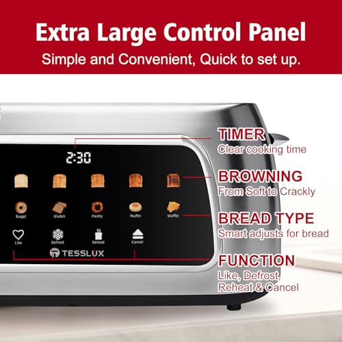 Tesslux 4 Slice Toaster, Touchscreen, 1.5" Long Wide Slot, 1300W, Sliver - color: sliver