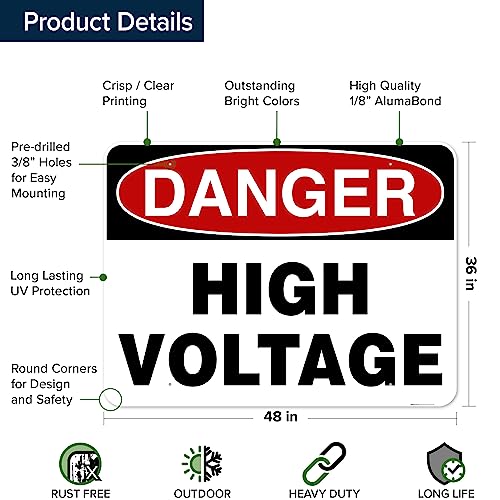 Danger High Voltage Sign, 36x48 Inches, Rust Free DiBound, Fade Resistant, - size: 36x48 - DiBound