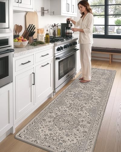 DEXI Kitchen Floor Mats Cushioned Anti Fatigue Runner 24x107 Beige Grey - color: Beige/Grey, size: 107"L x 24"W x 0.4"Th