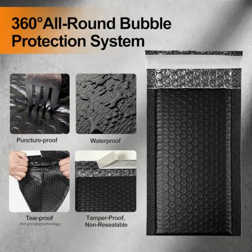25 Pack 5" x 9" Usable Size Bubble Mailers, Black Padded Envelopes with Self Seal Closure, Poly Bubble Envelopes for Jewelry, Accessories, Makeup, Cards and Small Items - size: 5" x 9" (Usable Size) - 25 Pack