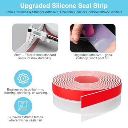 Elvone Weather Stripping Door Seal, 20ft Adhesive Silicone Strip, Clear - color: Clear, size: 20 ft x 2 in (thickned)
