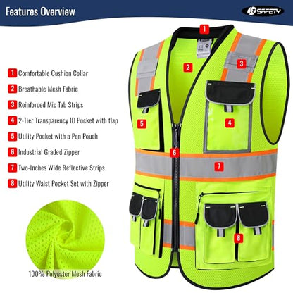 JKSafety Reflective Safety Vest for Men Cushioned Collar JK89M Yellow S - color: Mesh-yellow, size: Small