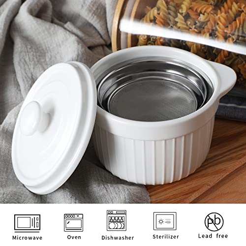 ONTUBE Ceramic Bacon Grease Container Keeper with Strainer 17oz, White - color: White