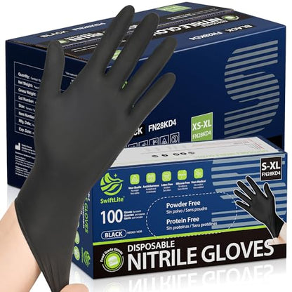 SWIFTLITE Black Nitrile Gloves Disposable Latex Free, Food Safe - color: 10-black(medium 1000)