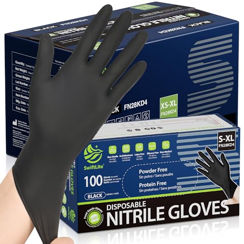 SWIFTLITE Black Nitrile Gloves Disposable Latex Free, Food Safe - color: 10-black(medium 1000)