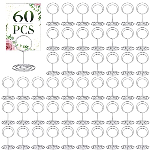 Sherr 60 Pcs Table Number Holder Mini Place Card Holder 2 Inch Table Number Stands Office Memo Holders Name Card Holder Clips Wire Photo Holder Sign for Wedding Menu Picture(Silver)