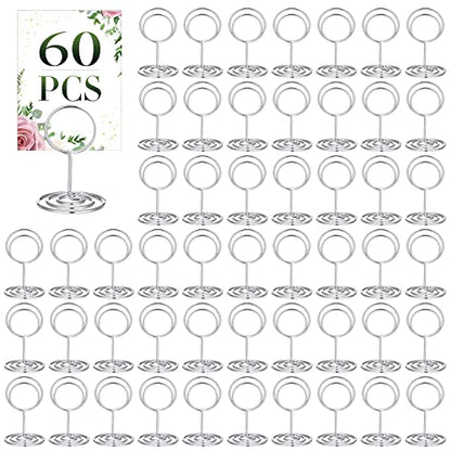 Sherr 60 Pcs Table Number Holder Mini Place Card Holder 2 Inch Table Number Stands Office Memo Holders Name Card Holder Clips Wire Photo Holder Sign for Wedding Menu Picture(Silver)