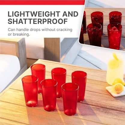 Cambro 16 Ounce (oz) Restaurant Grade Beverage Tumblers (6 Pack) - Drinking Glasses, Stackable, BPA-Free, Shatter-Proof, Dishwasher Safe (Ruby Red) - color: Ruby Red