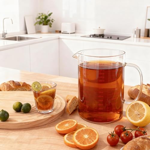 BCnmviku Glass Measuring Cup 6CUPS/1500ML/50OZ High Borosilicate [Insulated Handle | V-Shaped Spout]For Prepping Baking and Cooking Preheated Oven Dishwasher Freezer and Microwave Safe - size: 1500ML