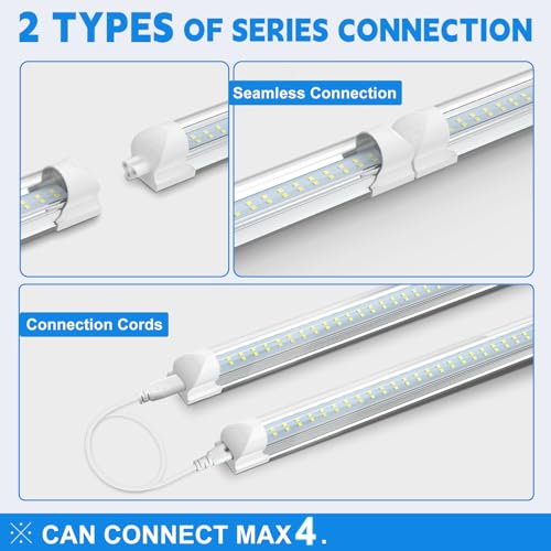 SHOPLED 8FT LED Shop Light, 80W 10800LM 6000K Linkable, Dual-Row LED Chips - size: 8FT-4 Count