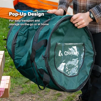 Coghlan's Deluxe Durable Pop-Up Trash Can – Collapsible Garbage Bin with Zippered Lid, Bag Clips, and Anchoring Points for Camping, Home, and Outdoor Use – 29.5 Gallon - color: Green