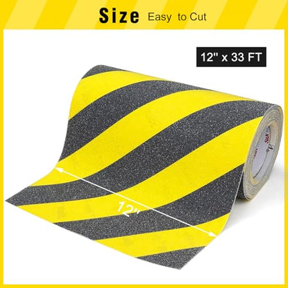 S&X Anti Slip Tape 12in x 33ft Grip Tape for Stairs & Ramps, Black/Yellow - color: Black/Yellow, size: 12" X 33'