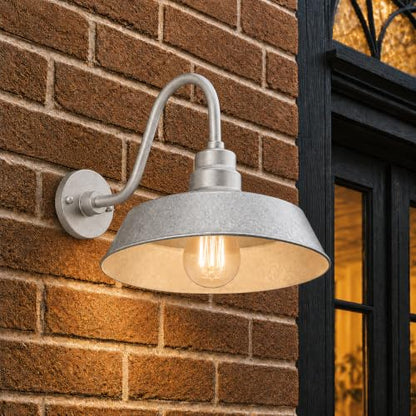 14in. Galvanized Finish Outdoor Gooseneck Barn Light, 5000K Cool White - color: Galvanized (1 Pack), size: 14-1/2 in Gooseneck Arm