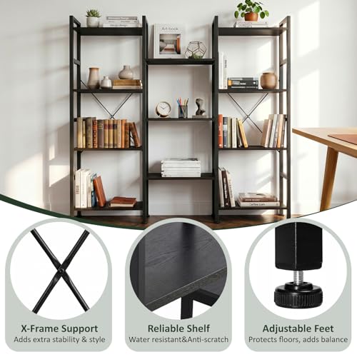 Triple Bookshelf, Free Standing Bookcase with Open Storage Shelves - color: Classic Black, size: 11 Tier