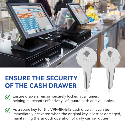 Cash Drawer Key VPK-8K-542, Cash Register Key Replacement for APG’s Vasario Series Cash Drawers 542 Code Locks, 2 Pack