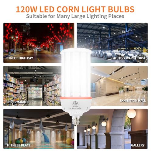1200W Equivalent Led Corn light bulbs,18000 Lumen LED Corn Bulb 120W 5000K Daylight White Lamp,E26/E39 Medium Mogul Base,2-Pack Large Area Lights For Outdoor Indoor Warehouse Garage High Bay Lighting