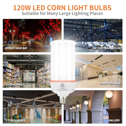 1200W Equivalent Led Corn light bulbs,18000 Lumen LED Corn Bulb 120W 5000K Daylight White Lamp,E26/E39 Medium Mogul Base,2-Pack Large Area Lights For Outdoor Indoor Warehouse Garage High Bay Lighting
