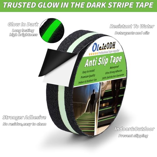 Oleitodh Anti-Slip Traction Tape, 2In x 60Ft, Glow-in-Dark Green Stripe - color: Luminescent, size: 2 in x 60 ft
