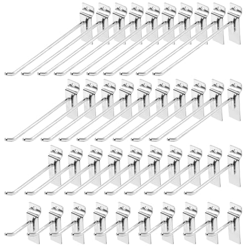 40Pcs 2/4/6/8 Inches Silver Slatwall Panel Hooks Assortment Set, Heavy Duty Slat Wall Hanging Display Hooks Pegboard Hanger Hook for Gridwall Garage Shop Retail - color: Silver, size: 2/4/6/8 Inches