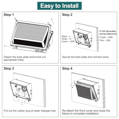 kadision LED Wall Pack with Photocell, 150W/120W/100W, Glass Lens, 4-Pack
