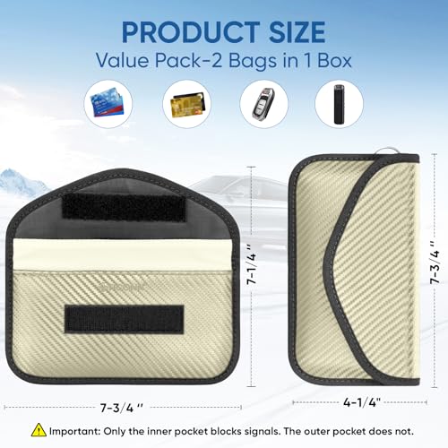 TICONN 2PK Faraday Bag for Car Key Fob, Anti-Theft NFC RFID Blocking Pouch - color: Beige, size: Large