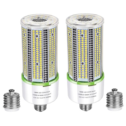 TJBB 2 Pack 100W Led Corn Cob Light Bulb, E26/E39 Base led Bulb (250-400W MH/HPS Replace) Indoor Outdoor Lighting for Garage Warehouse High Bay Parking Lot Wall Pack - size: 100W 2 PACK