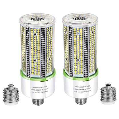 TJBB 2 Pack 100W Led Corn Cob Light Bulb, E26/E39 Base led Bulb (250-400W MH/HPS Replace) Indoor Outdoor Lighting for Garage Warehouse High Bay Parking Lot Wall Pack - size: 100W 2 PACK