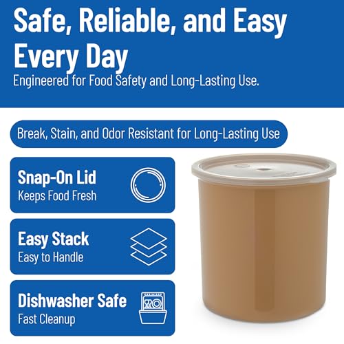 Carlisle FoodService Products Classic Round Storage Container Crock with Lid for Kitchen, Restaurants, Home, Plastic, 2.7 Quarts, Beige