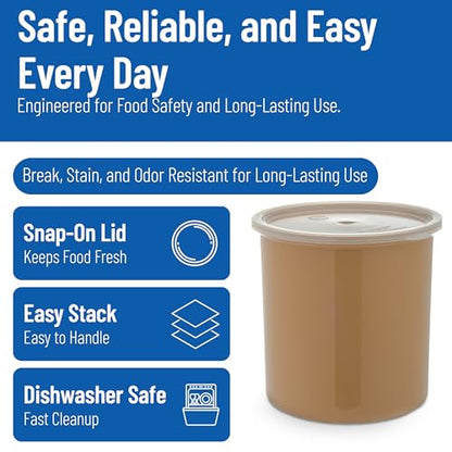 Carlisle FoodService Products Classic Round Storage Container Crock with Lid for Kitchen, Restaurants, Home, Plastic, 2.7 Quarts, Beige